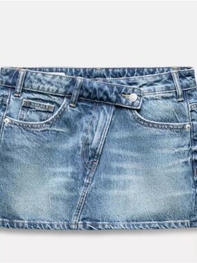 Zara Crossover Button Denim Mini Skirt XS